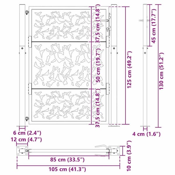 vidaXL havelåge 105x130 cm stål bladdesign sort