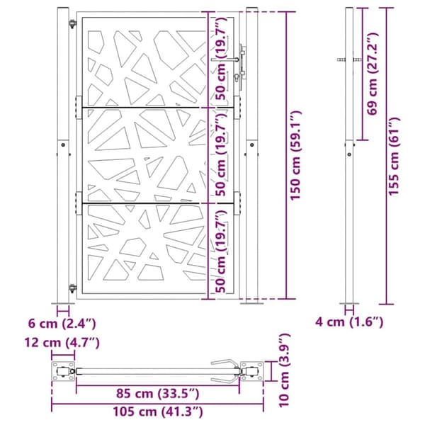vidaXL Hageport svart 105x155 cm stål lysdesign
