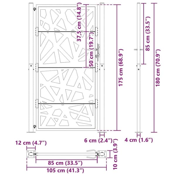 vidaXL Puutarhaportti Musta 105x180 cm Teräsvalosuunnittelu