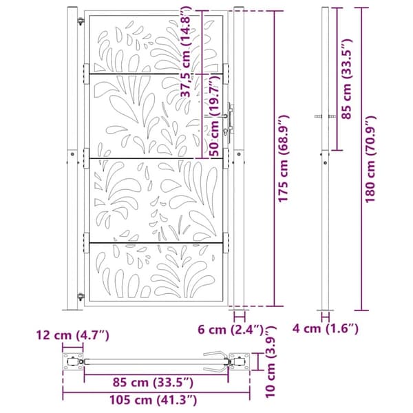 vidaXL havelåge 105x180 cm stål bølgedesign sort