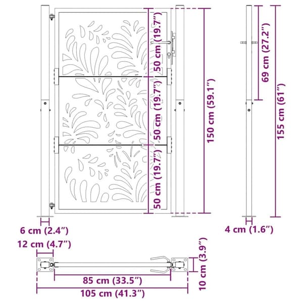 vidaXL havelåge 105x155 cm stål bølgedesign sort