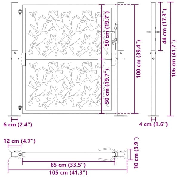vidaXL Hageport svart 105x106 cm stål bladdesign
