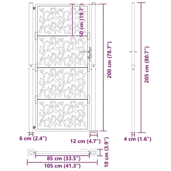 vidaXL Puutarhaportti Musta 105x205 cm Teräslehtisuunnittelu