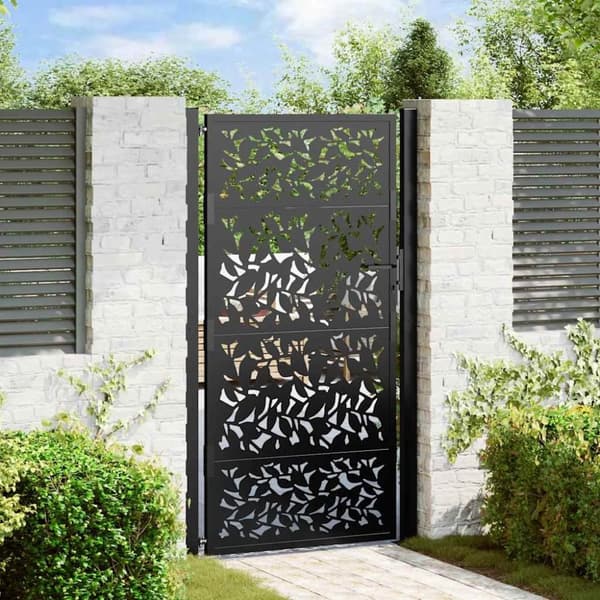 vidaXL havelåge 105x180 cm stål bladdesign sort