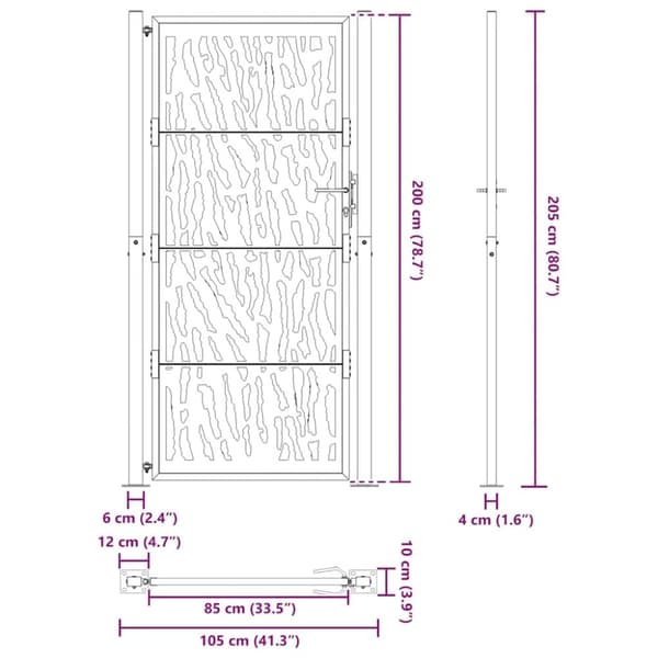 vidaXL havelåge 105x205 cm stål spor design sort