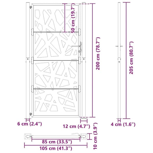 vidaXL Puutarhaportti Musta 105x205 cm Teräsvalosuunnittelu