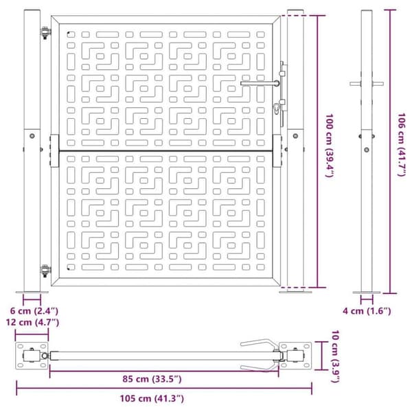 vidaXL havelåge 105x106 cm stål krydsdesign sort