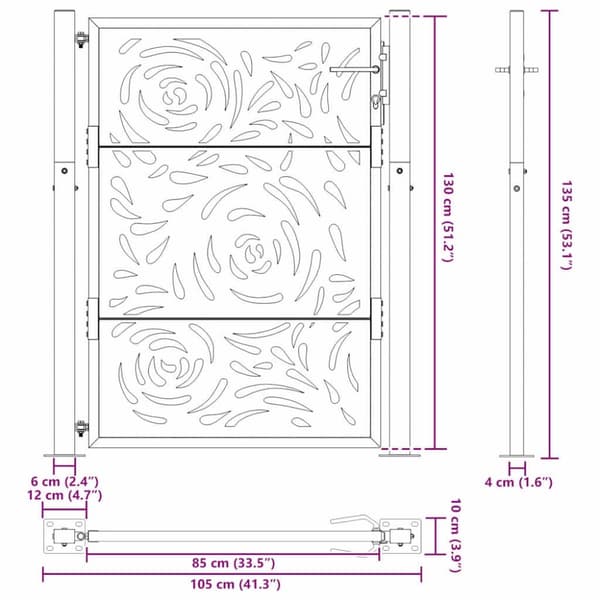 vidaXL havelåge 105x130 cm stål flamme design sort