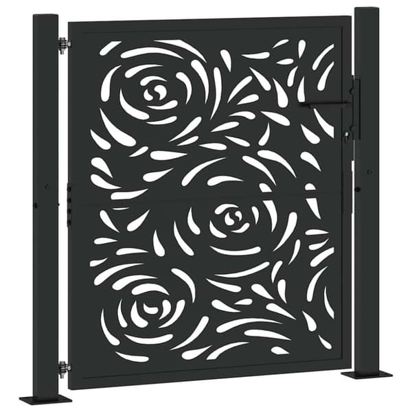 vidaXL Trädgårdsgrind svart 105x106 cm stål flamma design