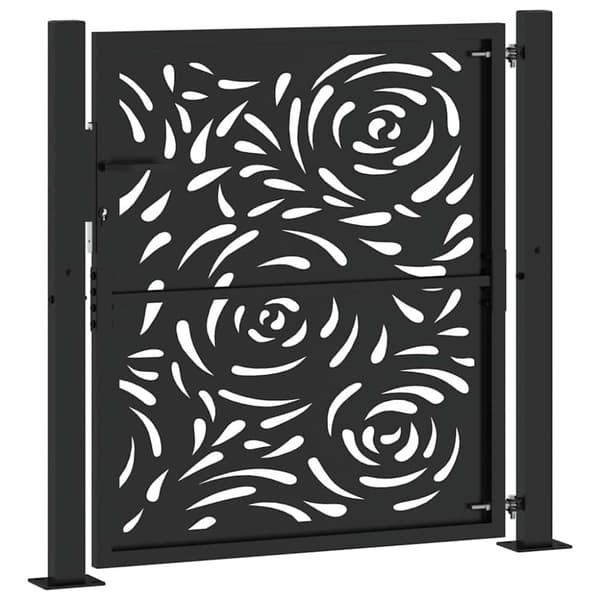 vidaXL Trädgårdsgrind svart 105x106 cm stål flamma design