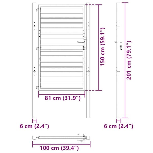 vidaXL Hageport låsbar svart 100x150 cm aluminium
