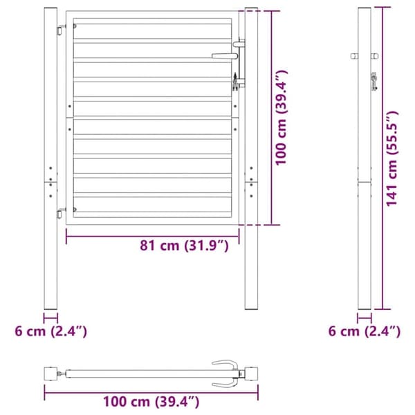 vidaXL havelåge låsbar 100x100 cm aluminium sort