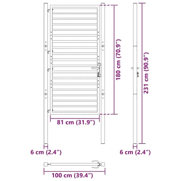 vidaXL Hageport låsbar svart 100x180 cm aluminium