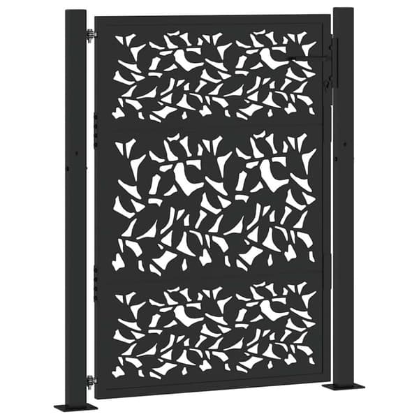 Trädgårdsgrind svart 105x130 cm bladdesign i stål