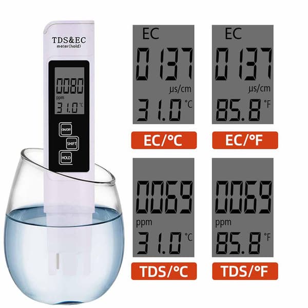 3-i-1 digital vandtester TDS EC med stort LCD-display