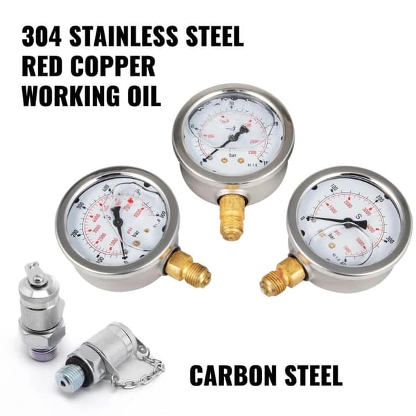 Bärbar hydrauliskt tryck testverktyg Kit med 3 exakta tryckmätare, 6 utbytbara kopplingar, 3 anslutningsslangar, robust förvaringslåda