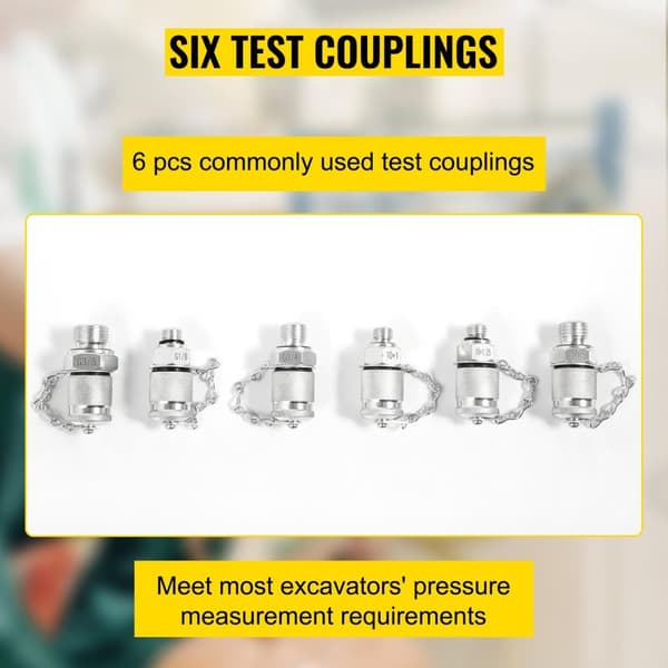 Bärbar hydrauliskt tryck testverktyg Kit med 3 exakta tryckmätare, 6 utbytbara kopplingar, 3 anslutningsslangar, robust förvaringslåda