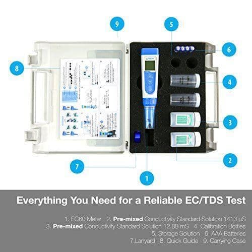 Apera Instruments ficktester, Ec60 Premium vattentät ledningsförmåga, en omkopplare för EC/TDS/salthalt, utbytbart Bp