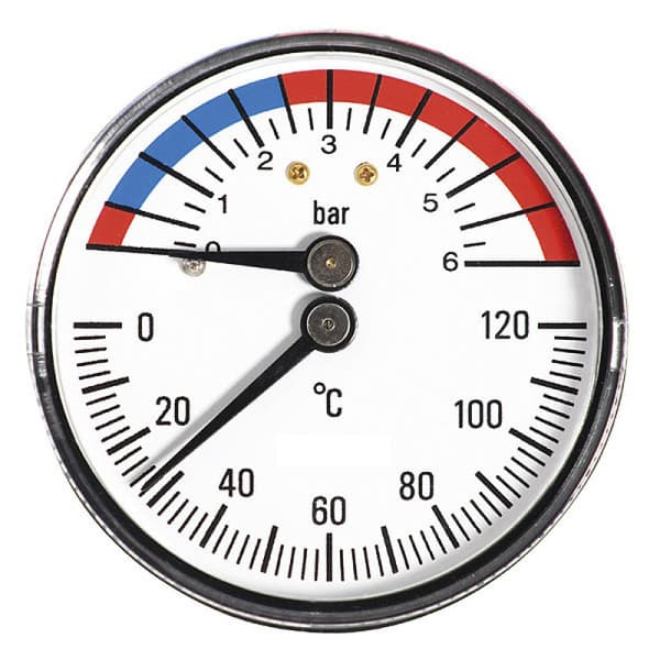 Termomanometer 1/2” med bakre inlopp, 63 mm 6 bar 120°C