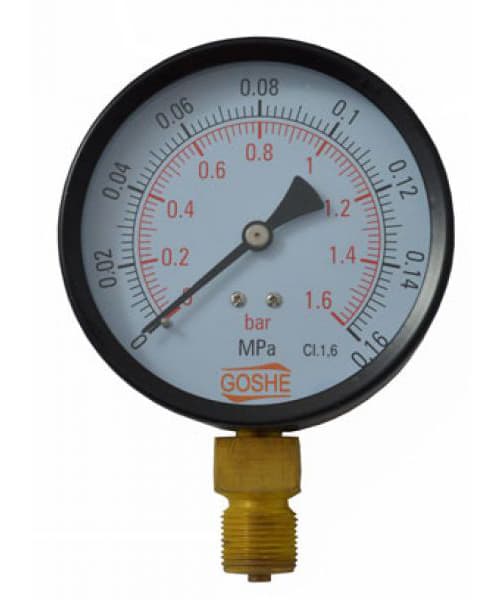 Manometer 100 mm, 16 bar, sideindløb M20x1,5 + reduktion 1/2"
