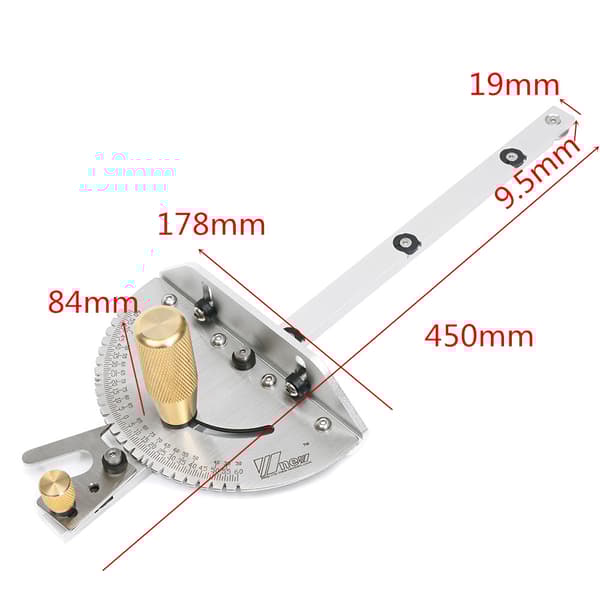 Miter Gauge, 450 mm Pituus, Sopii 30 mm T-raitaan