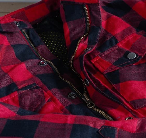 DAME KEVLAR SKJORTE FLANNEL RØD SORT CE 17092:2020 MC SKJORTE - MCV