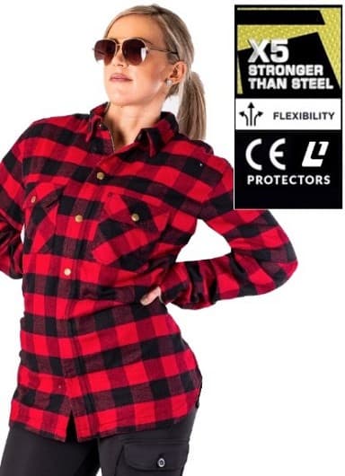 DAME KEVLAR SKJORTE FLANNEL RØD SORT CE 17092:2020 MC SKJORTE - MCV