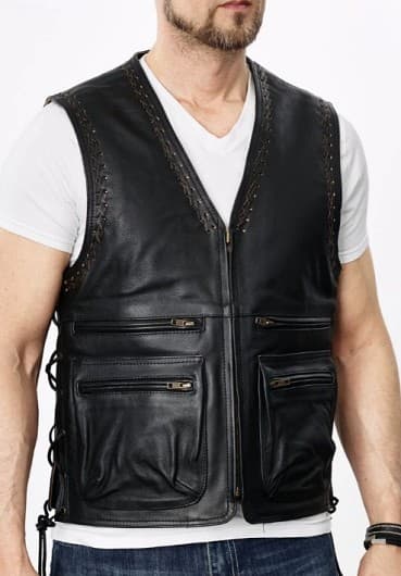 MC VEST THOR SORT LÆDER VEST MCV 54 / XL
