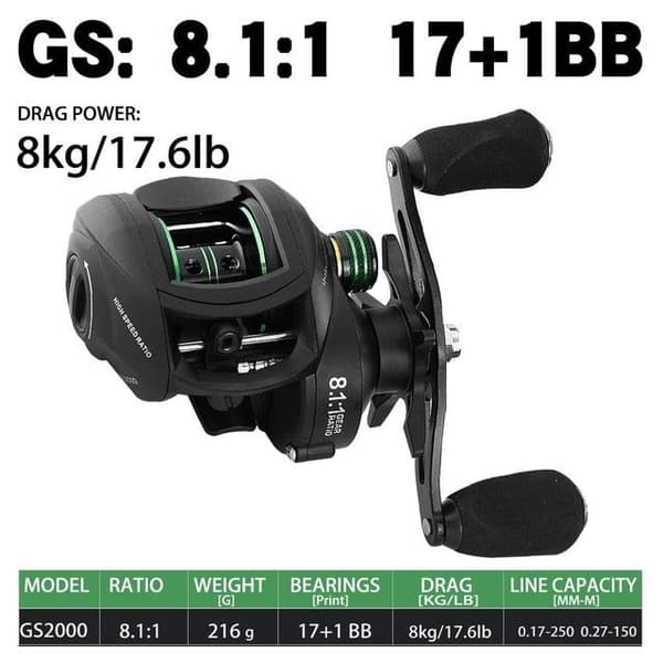Nyt Baitcasting Reel High Speed 8:1:1 Gearforhold 17+1BB Fresh Saltwater Magnetic Brake System Ultralight Fishing ReeL 2000 Seri