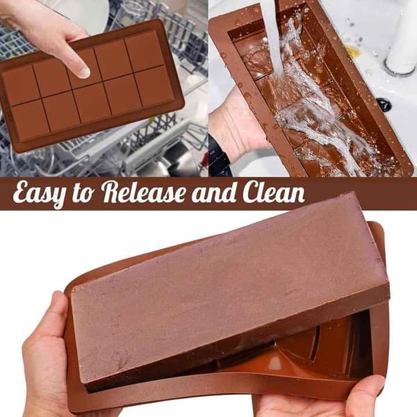 1 tums djup chokladstångsform 10 Snap, stor 2-pack silikon tjocka chokladstångsformar, Dubai chokladstångsform
