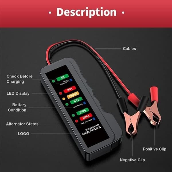 Batteritestare - Bil - 12V - 6 LED - Portabel - Generatoranalysator