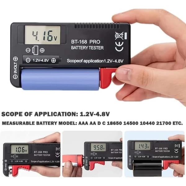Digital batteritestare - Hög precision - LCD-skärm - Kompatibel AA, AAA, 9V, C, D