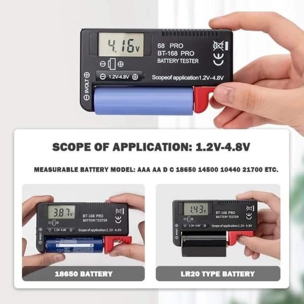 Digital batteritestare - Hög precision - LCD-skärm - Kompatibel AA, AAA, 9V, C, D