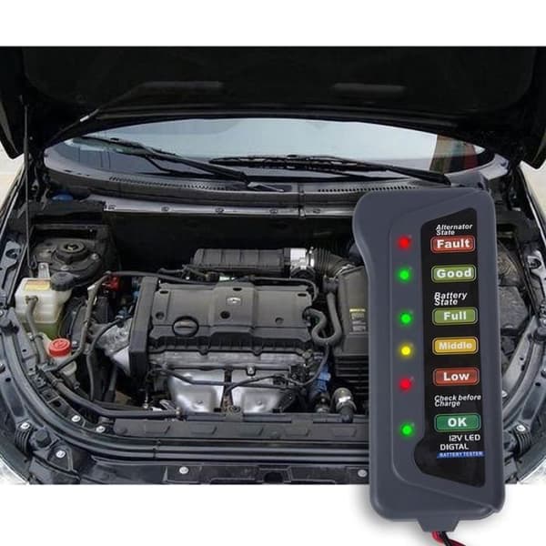 Luxtech 12V LED Digital Batteri Generator Bil Motorcykel Batteri Tester med 6 multifunktionsdisplaylampor