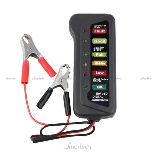 HuangHeLvYe bilbatteritestare 12 V 6 LED-lampor digitalt alternativtestare, multifunktionell testare för bil