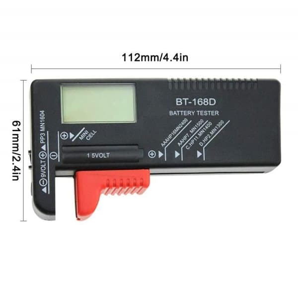 Batteritestare, Digital knappcellsbatteritestare, knappbatteritestare, för AA, AAA, C, D, PP3, 9V, 1.5V19 batterier