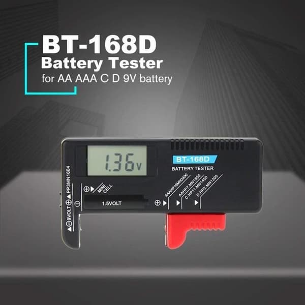 Digital batteritestare Kapacitetsdetektor Diagnostiskt verktyg Volt Checker för AAA AA CD 9V 1,5V knappcellsbatteri BT-16 193
