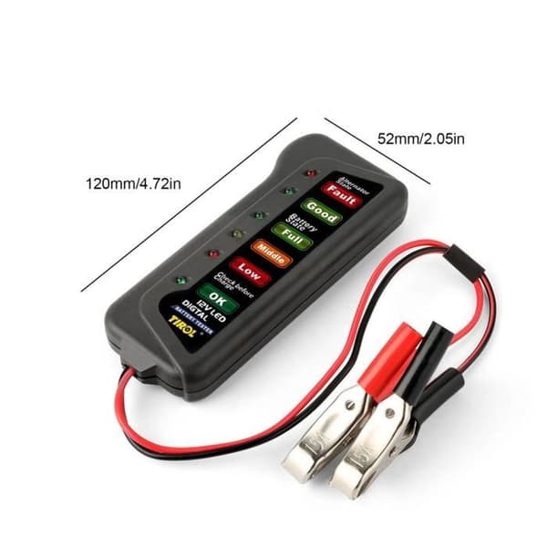 12 V digital batteri- och generatortestare - 6 LED-indikatorer - Multifunktionstestare för bilar och motorcyklar