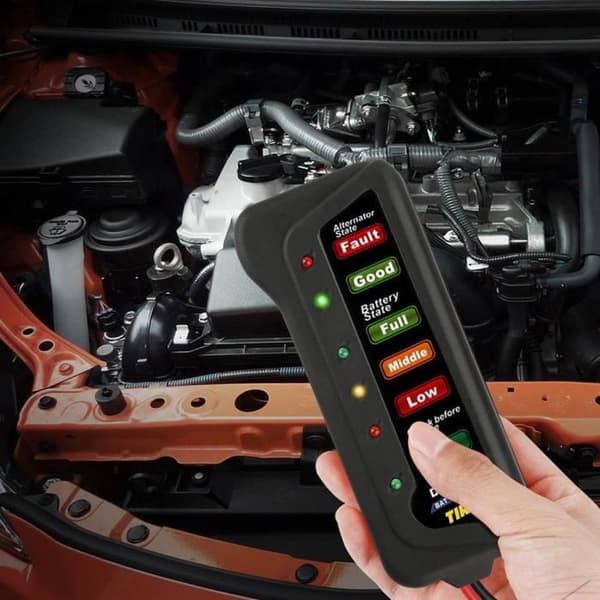 12 V digital batteri- och generatortestare - 6 LED-indikatorer - Multifunktionstestare för bilar och motorcyklar