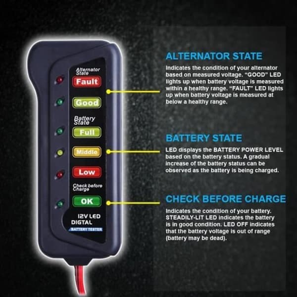 BATTERI TESTER 12V Bilbatteri- och generatortestare - Testa batteriets skick och laddningsgenerator med