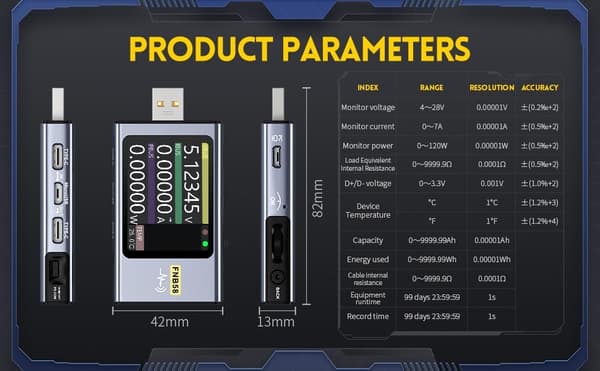 FNIRSI Digital USB tester voltmeter och kabeltestare