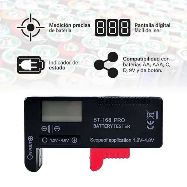 OCIODUAL Digital Batteritestare BT-168 PRO, Batterikontroll för AAA C D 9 V 1,5 V 18650, Litium, Knappbatterier