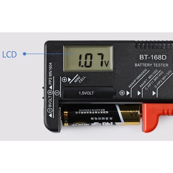 Batteritestare - BT-168D - LCD digital display - Kompatibel AA AAA C D 9V - Lätt att använda