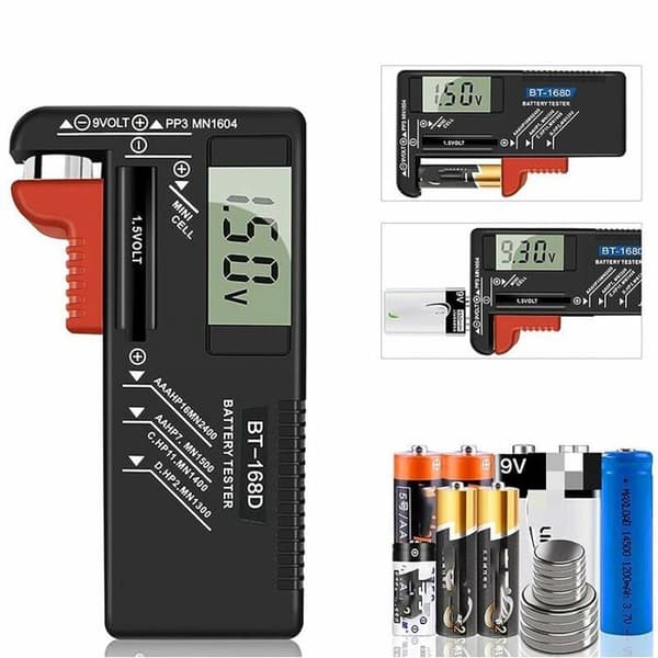 Digital batteritestare, universell batteritestare, batteritestare, för AA-, AAA-, C-, D-, PP3-, 9 V-, 1,5 V-batterier, knap-cell - Fonc