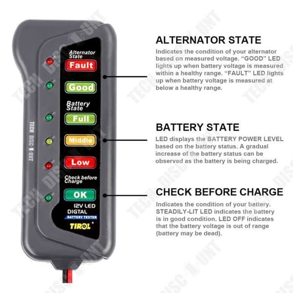 TD® bilbatteritestare 12V LED cigarettändare Bärbart elektroniskt systemanalysator Lastdiagnos Autostart
