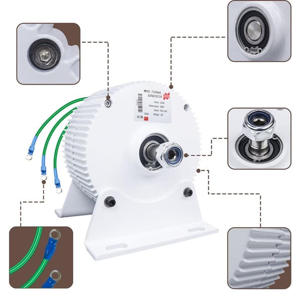 300W 12V 24V Lav RPM NdFeb PMG Vindmøllegenerator - Gør-det-selv Horisontal Vindmølle