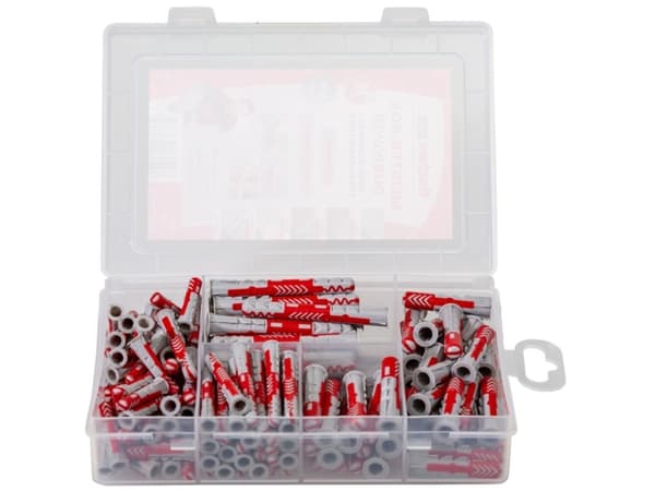 Fischer 540096, Skrue- og veggpluggsett, Fibre board, Gipsplater, Tre, 150 stykker, Boks