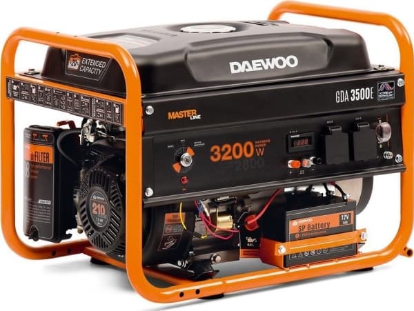 BENSINGENERATOR 3,2KW 230V/GDA 3500E DAEWOO Sort, Oransje