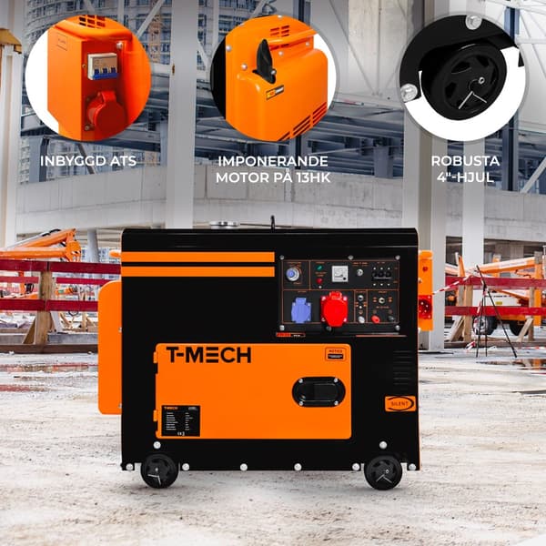 T-Mech Bærbar Lydløs Dieselgenerator Three Phase / Trefas