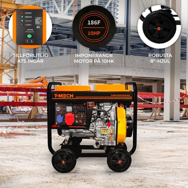 T-Mech Bærbar Dieselgenerator Åben Ramme 5kVA